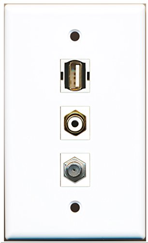 RiteAV - 1 Port RCA White and 1 Port Coax Cable TV- F-Type and 1 Port USB A-A Wall Plate