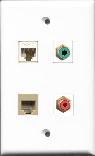 RiteAV 1 Port RCA Red and 1 Port RCA Green and 1 Port Phone RJ11 RJ12 Beige and 1 Port Cat6 Ethernet White Wall Plate
