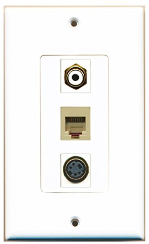 RiteAV - 1 Port RCA White and 1 Port Phone RJ11 RJ12 Beige and 1 Port S-Video Decorative Wall Plate Decorative