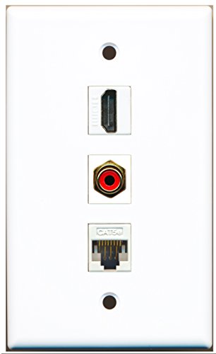 RiteAV - 1 Port HDMI and 1 Port RCA Red and 1 Port Cat5e Ethernet White Wall Plate