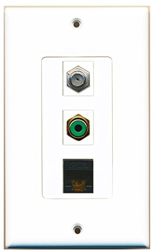 RiteAV - 1 Port RCA Green and 1 Port Coax Cable TV- F-Type and 1 Port Cat6 Ethernet Black Decorative Wall Plate Decorative