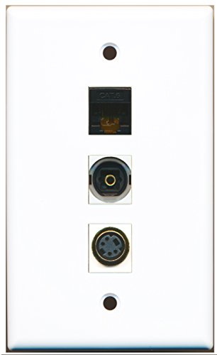 RiteAV - 1 Port S-Video and 1 Port Toslink and 1 Port Cat6 Ethernet Black Wall Plate