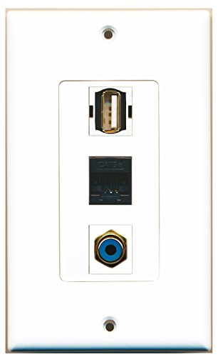 RiteAV - 1 Port RCA Blue and 1 Port USB A-A and 1 Port Cat5e Ethernet Black Wall Plate Decorative
