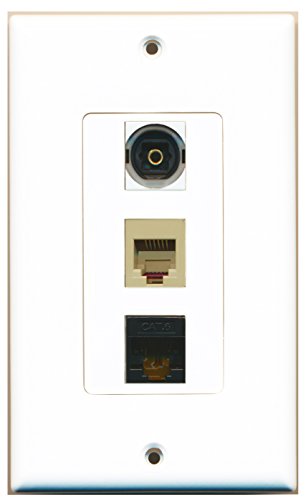 RiteAV - 1 Port Phone RJ11 RJ12 Beige and 1 Port Toslink and 1 Port Cat6 Ethernet Black Decorative Wall Plate Decorative