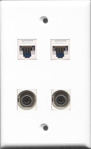 RiteAV - 2 Port 3.5mm 2 Port Cat5e Ethernet White Wall Plate