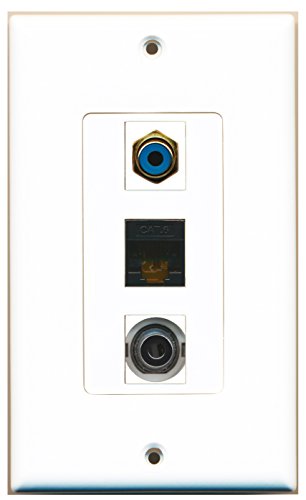 RiteAV - 1 Port RCA Blue and 1 Port 3.5mm and 1 Port Cat6 Ethernet Black Decorative Wall Plate Decorative