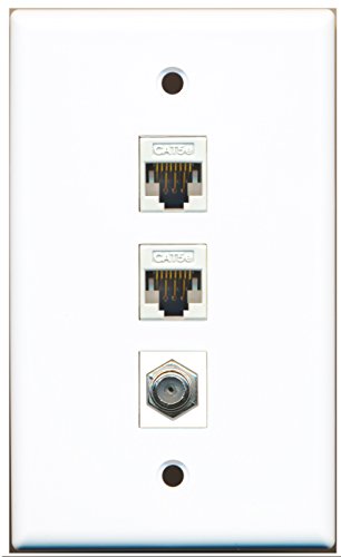 RiteAV - 1 Port Coax Cable TV- F-Type 2 Port Cat5e Ethernet White Wall Plate