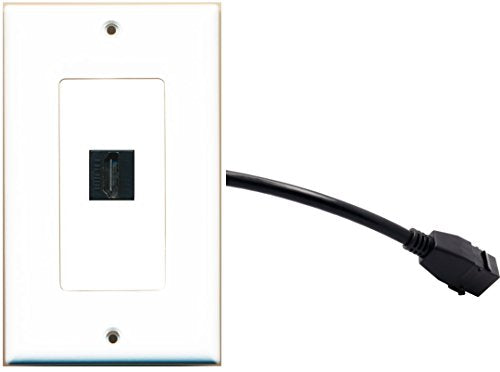 RiteAV - 1 Port HDMI Wall Plate Decorative Female to Female White with Pigtail Extension Dongle