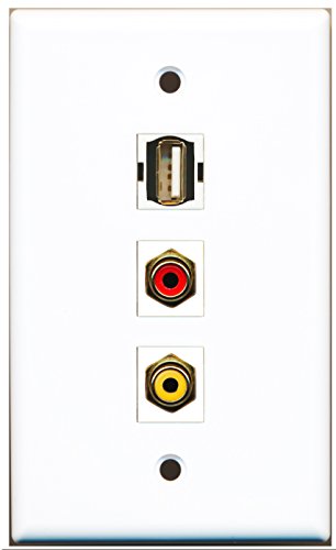 RiteAV - 1 Port RCA Red and 1 Port RCA Yellow and 1 Port USB A-A Wall Plate