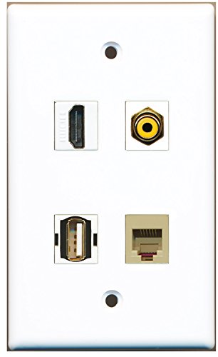 RiteAV - 1 Port HDMI 1 Port RCA Yellow 1 Port USB A-A 1 Port Phone RJ11 RJ12 Beige Wall Plate