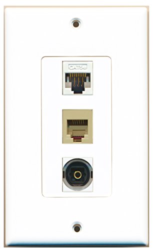 RiteAV - 1 Port Phone RJ11 RJ12 Beige and 1 Port Toslink and 1 Port Cat5e Ethernet White Decorative Wall Plate Decorative