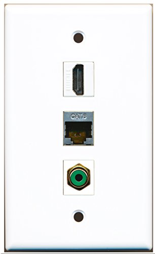 RiteAV - 1 Port HDMI and 1 Port RCA Green and 1 Port Shielded Cat6 Ethernet Wall Plate