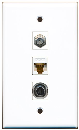 RiteAV - 1 Port Coax Cable TV- F-Type and 1 Port 3.5mm and 1 Port Cat6 Ethernet White Wall Plate