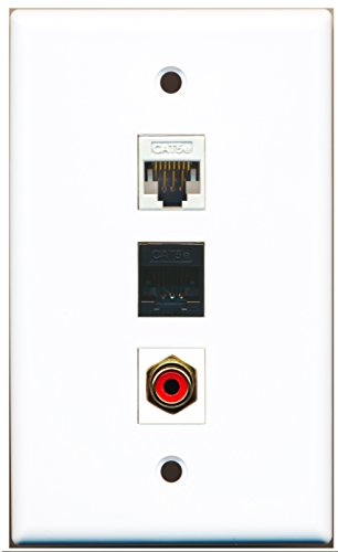 RiteAV - 1 Port RCA Red and 1 Port Cat5e Ethernet White and 1 Port Cat5e Ethernet Black Wall Plate