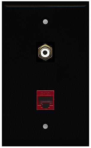RiteAV - Black 1 Port RCA White 1 Port Cat6 Ethernet Red Wall Plate