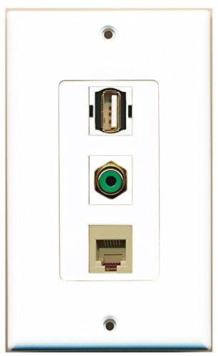 RiteAV - 1 Port RCA Green and 1 Port USB A-A and 1 Port Phone RJ11 RJ12 Beige Decorative Wall Plate Decorative