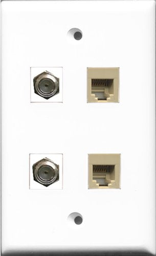 RiteAV - 2 Port Coax Cable TV- F-Type 2 Port Phone RJ11 RJ12 Beige Wall Plate
