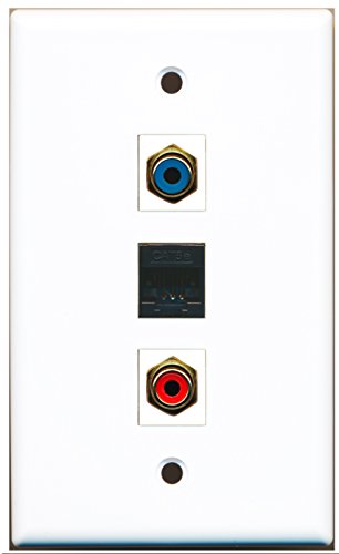 RiteAV - 1 Port RCA Red and 1 Port RCA Blue and 1 Port Cat5e Ethernet Black Wall Plate