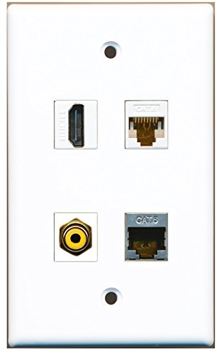 RiteAV - 1 Port HDMI 1 Port RCA Yellow 1 Port Shielded Cat6 Ethernet 1 Port Cat6 Ethernet White Wall Plate
