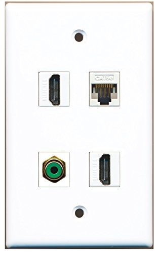 RiteAV - 2 Port HDMI 1 Port RCA Green 1 Port Cat5e Ethernet White Wall Plate