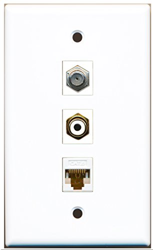 RiteAV - 1 Port RCA White and 1 Port Coax Cable TV- F-Type and 1 Port Cat6 Ethernet White Wall Plate