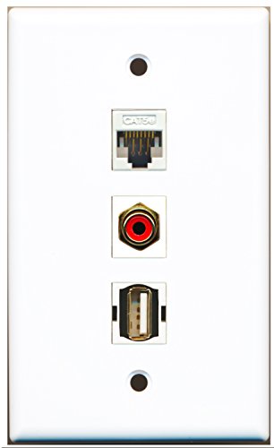 RiteAV - 1 Port RCA Red and 1 Port USB A-A and 1 Port Cat5e Ethernet White Wall Plate