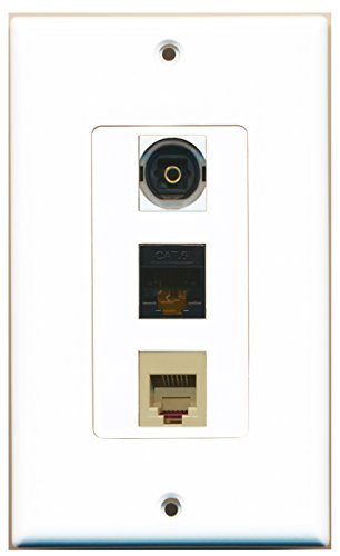 RiteAV - 1 Port Phone RJ11 RJ12 Beige and 1 Port Toslink and 1 Port Cat6 Ethernet Black Decorative Wall Plate Decorative