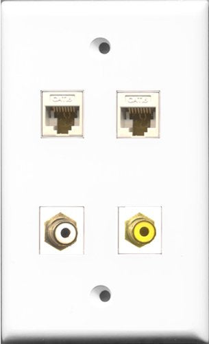 RiteAV 1 Port RCA White and 1 Port RCA Yellow 2 Port Cat6 Ethernet White Wall Plate