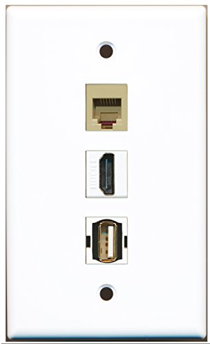 RiteAV - 1 Port HDMI 1 USB A-A 1 Phone RJ11 RJ12 Beige Wall Plate