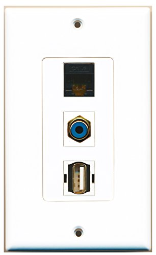 RiteAV - 1 Port RCA Blue and 1 Port USB A-A and 1 Port Cat6 Ethernet Black Decorative Wall Plate Decorative
