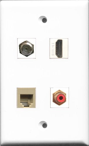 RiteAV 1 Port HDMI and 1 Port RCA Red and 1 Port Coax Cable TV- F-Type and 1 Port Phone RJ11 RJ12 Beige Wall Plate