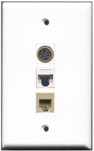 RiteAV - 1 Port Phone RJ11 RJ12 Beige 1 S-Video 1 Cat5e Ethernet White Wall Plate