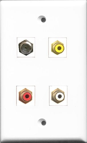RiteAV 1 Port RCA Red and 1 Port RCA White and 1 Port RCA Yellow and 1 Port Coax Cable TV- F-Type Wall Plate