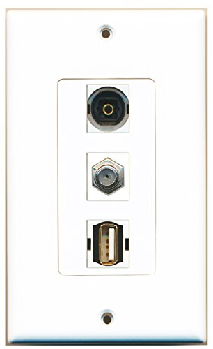 RiteAV - 1 Port Coax Cable TV- F-Type and 1 Port USB A-A and 1 Port Toslink Decorative Wall Plate Decorative