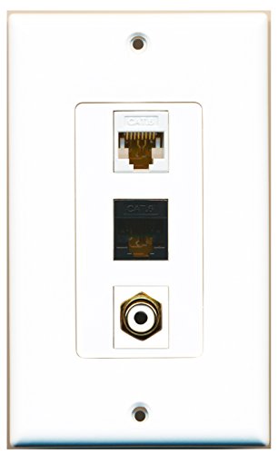 RiteAV - 1 Port RCA White and 1 Port Cat6 Ethernet White and 1 Port Cat6 Ethernet Black Decorative Wall Plate Decorative