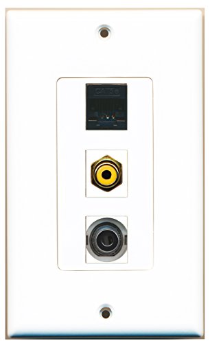 RiteAV - 1 Port RCA Yellow and 1 Port 3.5mm and 1 Port Cat5e Ethernet Black Decorative Wall Plate Decorative