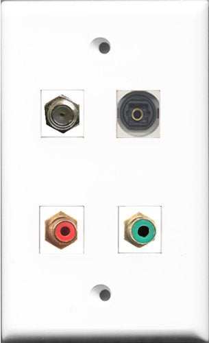 RiteAV 1 Port RCA Red and 1 Port RCA Green and 1 Port Coax Cable TV- F-Type and 1 Port Toslink Wall Plate
