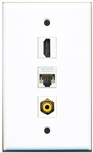 RiteAV - 1 Port HDMI and 1 Port RCA Yellow and 1 Port Cat5e Ethernet White Wall Plate