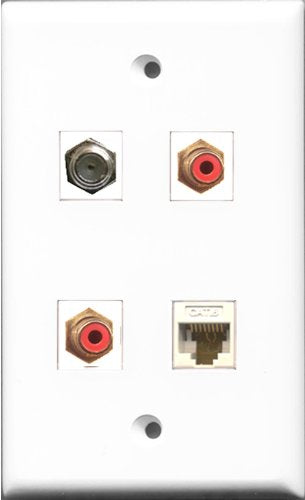 RiteAV - 2 Port RCA Red and 1 Port Coax Cable TV- F-Type and 1 Port Cat6 Ethernet White Wall Plate