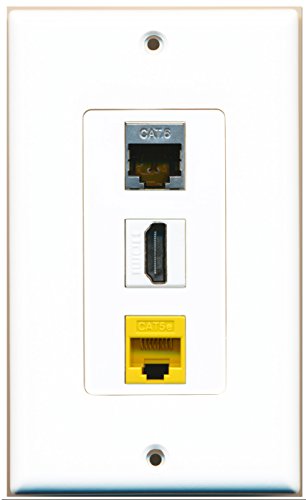 RiteAV - 1 Port HDMI 1 Shielded Cat6 Ethernet 1 Cat5e Ethernet Yellow Wall Plate Decorative