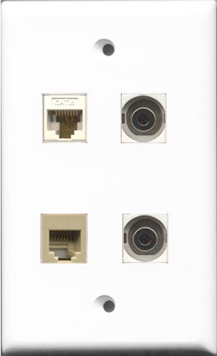 RiteAV 1 Port Phone RJ11 RJ12 Beige 2 Port 3.5mm and 1 Port Cat6 Ethernet White Wall Plate
