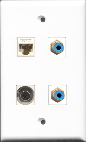 RiteAV - 2 Port RCA Blue and 1 Port 3.5mm and 1 Port Cat6 Ethernet White Wall Plate