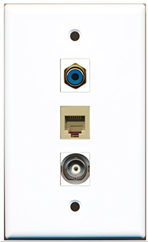 RiteAV - 1 Port RCA Blue and 1 Port Phone RJ11 RJ12 Beige and 1 Port BNC Wall Plate