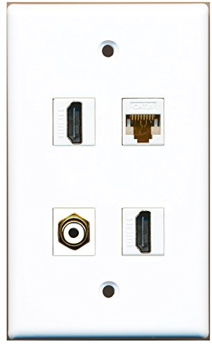 RiteAV - 2 Port HDMI 1 Port RCA White 1 Port Cat6 Ethernet White Wall Plate
