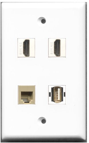 RiteAV - 2 Port HDMI 1 Port USB A-A 1 Port Phone RJ11 RJ12 Beige Wall Plate