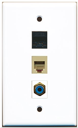 RiteAV - 1 Port RCA Blue and 1 Port Phone RJ11 RJ12 Beige and 1 Port Cat5e Ethernet Black Wall Plate