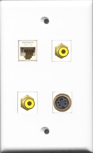 RiteAV - 2 Port RCA Yellow and 1 Port S-Video and 1 Port Cat6 Ethernet White Wall Plate