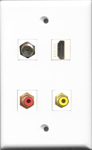 RiteAV 1 Port HDMI and 1 Port RCA Red and 1 Port RCA Yellow and 1 Port Coax Cable TV- F-Type Wall Plate