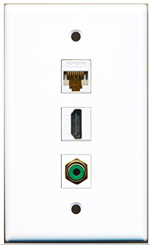 RiteAV - 1 Port HDMI 1 RCA Green 1 Cat6 Ethernet White Wall Plate
