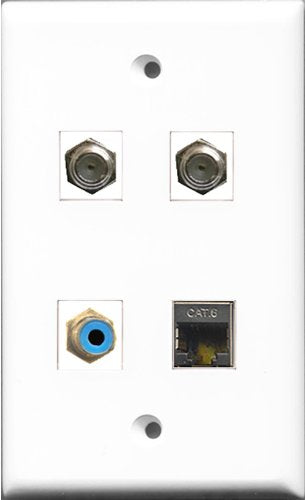 RiteAV 1 Port RCA Blue 2 Port Coax Cable TV- F-Type and 1 Port Shielded Cat6 Ethernet Wall Plate
